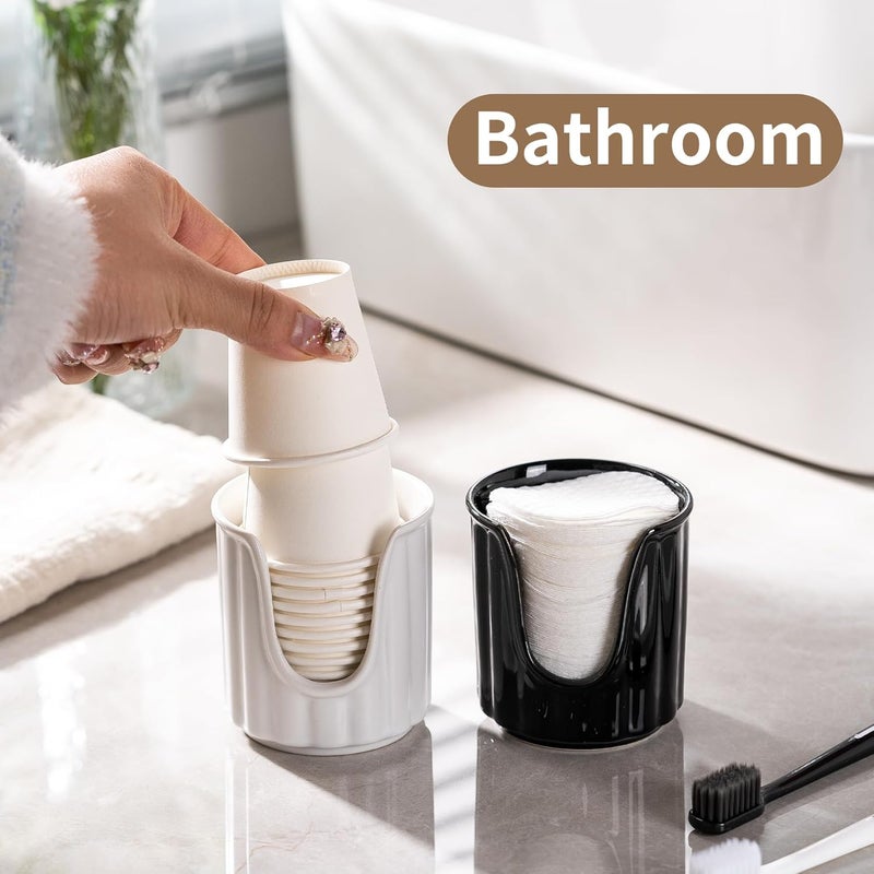 TANEW Ceramic Bathroom Cup Dispenser with Stylish Vertical Stripes - Dixie Cup Dispenser & Mouthwash Cup Holder Holds 3oz Paper Cups for Rinsing Cups on Bathroom Vanity Countertops Matt White - Image 5
